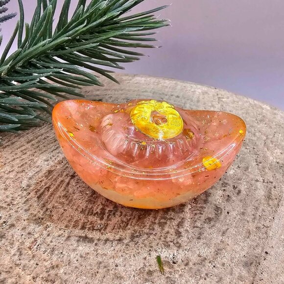 Set Of 2pcs Crystal Chip Resin Ancient Gold (Yuanbao) Decor - Picture 4 of 9